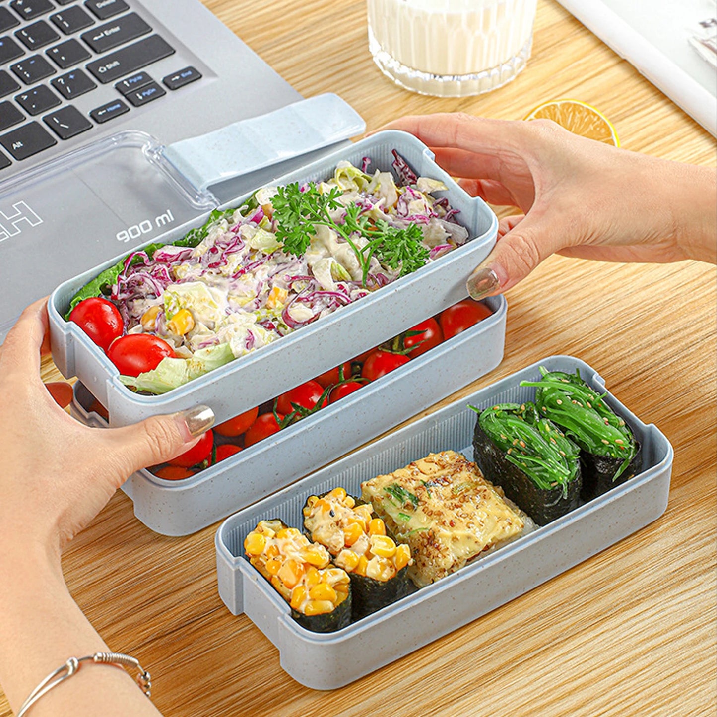 3-In-1 Portable Reusable Bento Box With Spoon And Fork