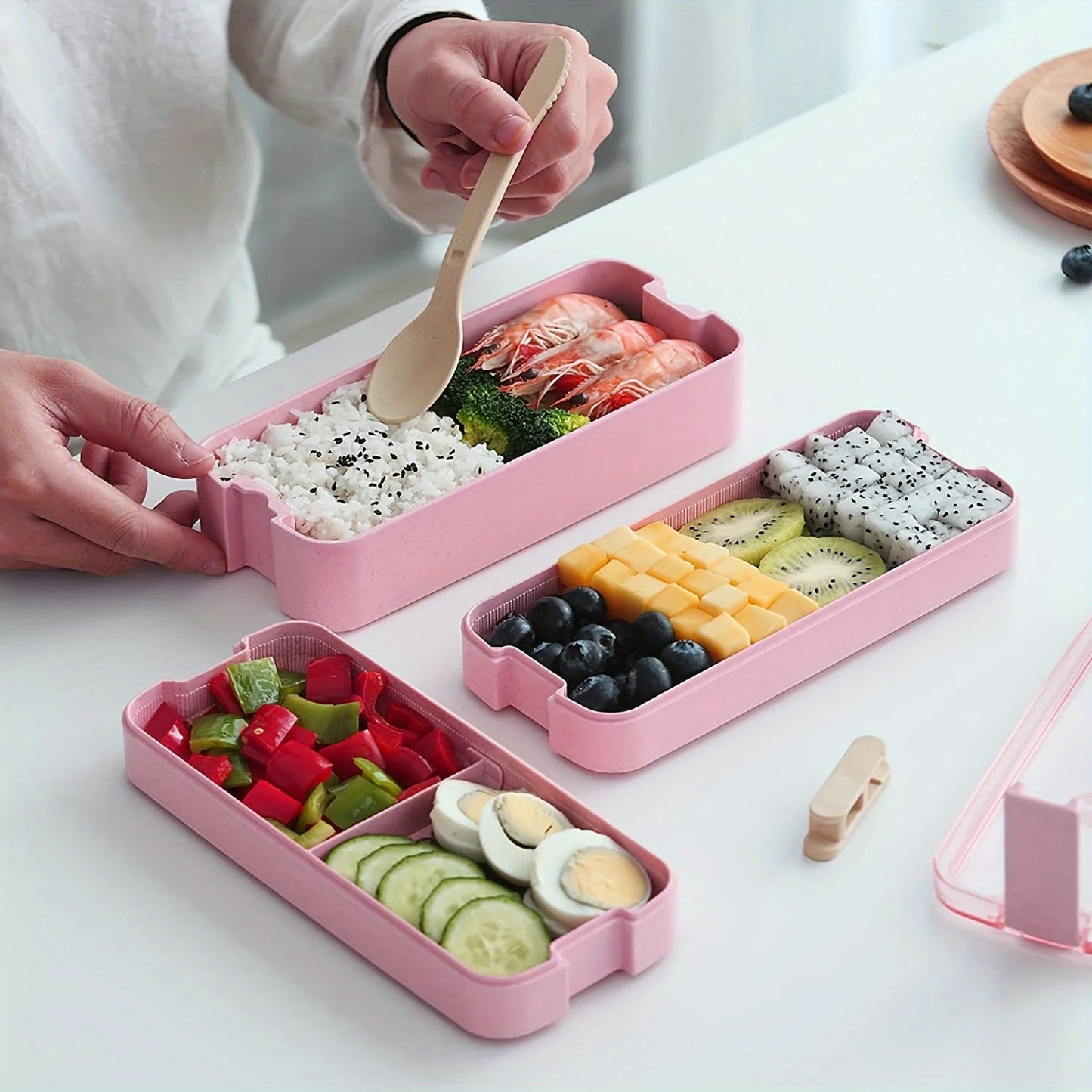 3-In-1 Portable Reusable Bento Box With Spoon And Fork