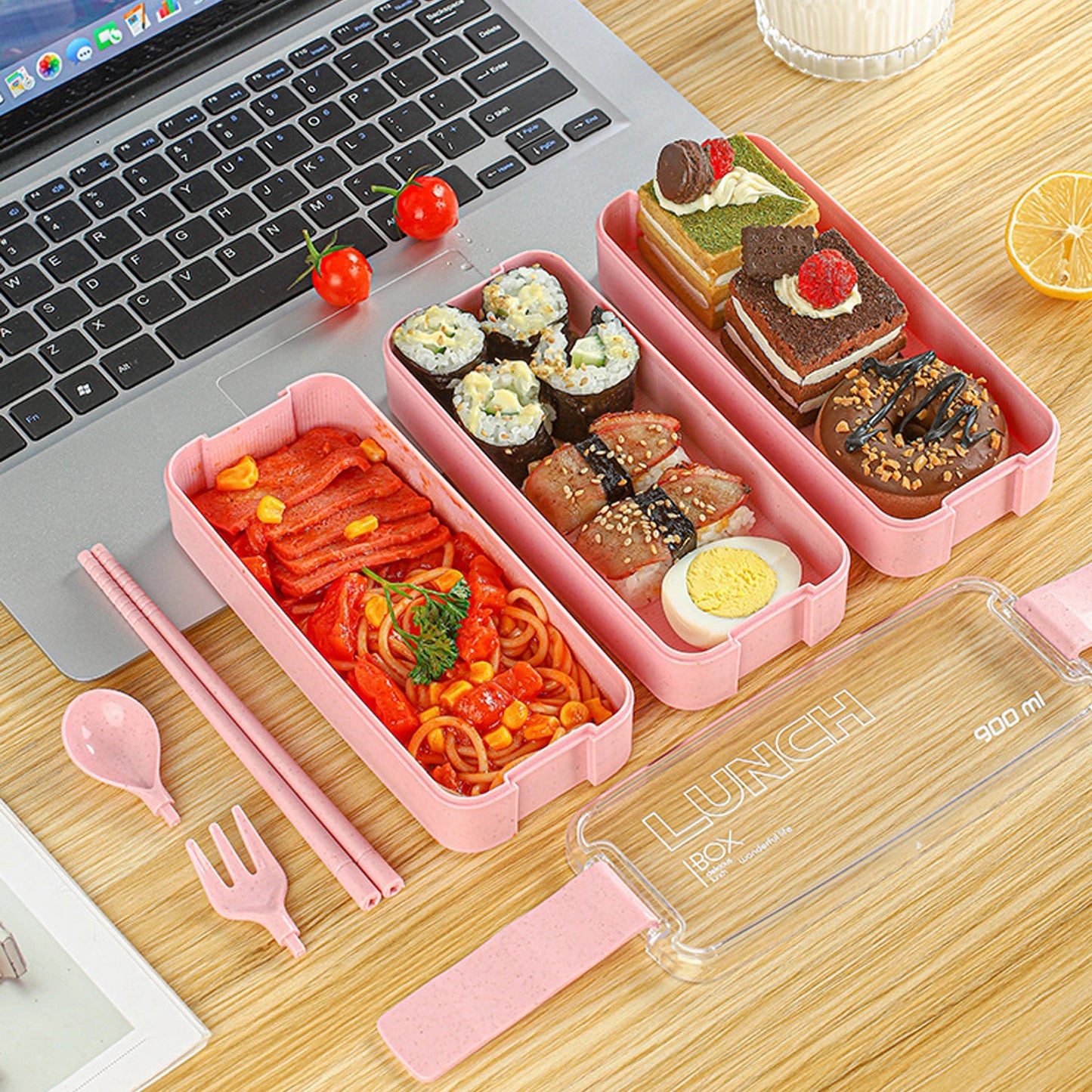3-In-1 Portable Reusable Bento Box With Spoon And Fork