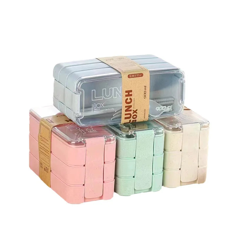 3-In-1 Portable Reusable Bento Box With Spoon And Fork