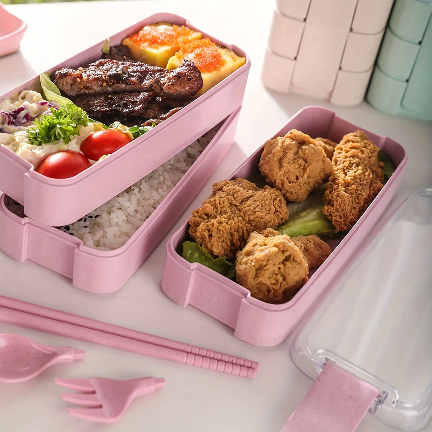 3-In-1 Portable Reusable Bento Box With Spoon And Fork