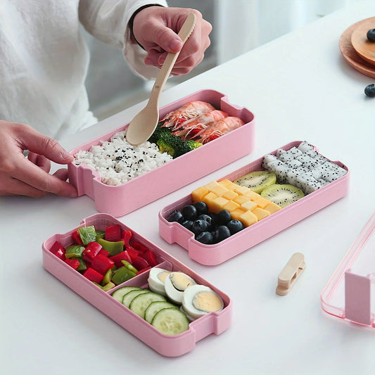 3-In-1 Portable Reusable Bento Box With Spoon And Fork